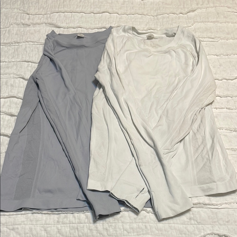 White and Gray Long Sleeve Tops